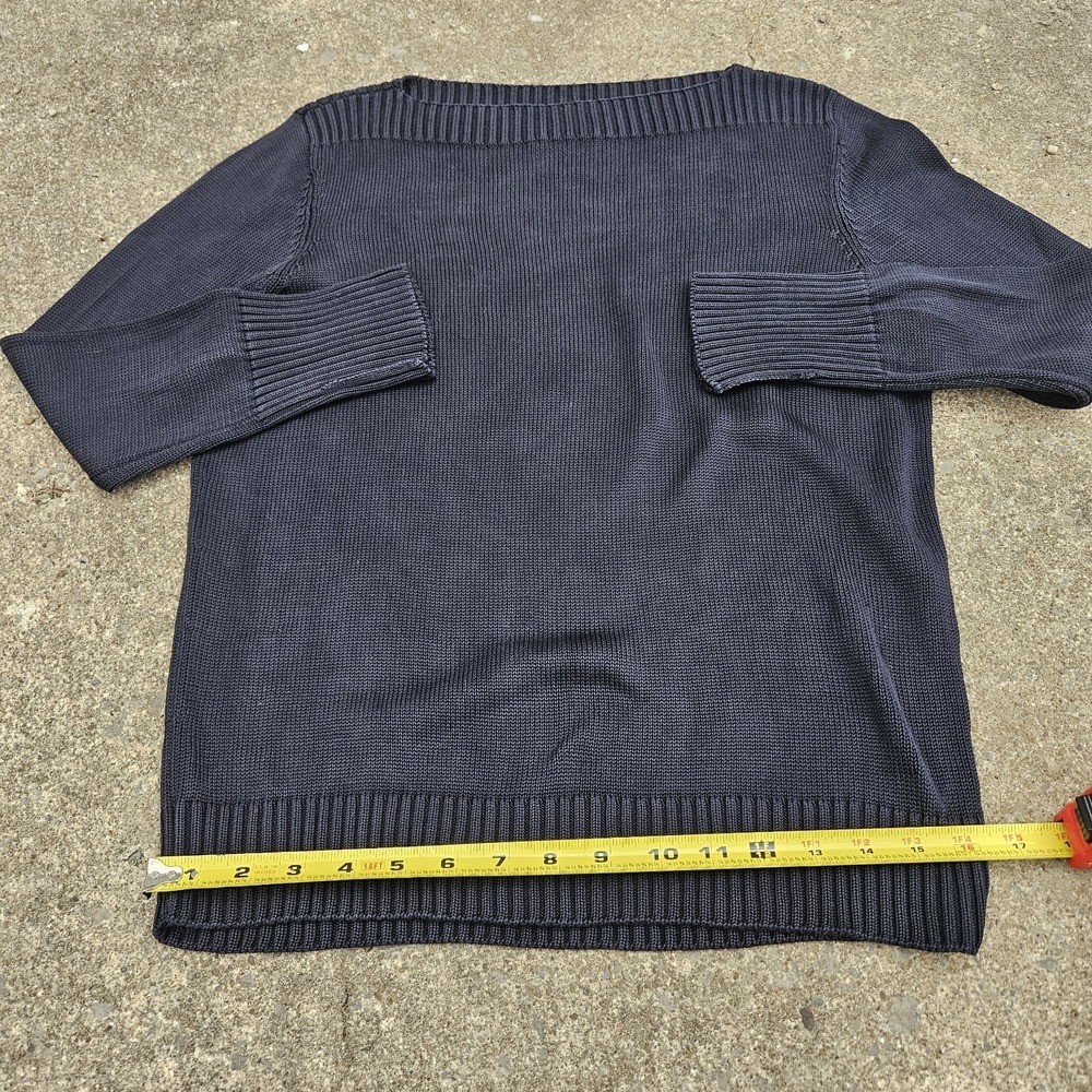 Lauren Ralph Lauren 100% Silk Knit XL Navy Blue Boat Neck Top Elegant Ribbed EUC - Picture 6 of 6